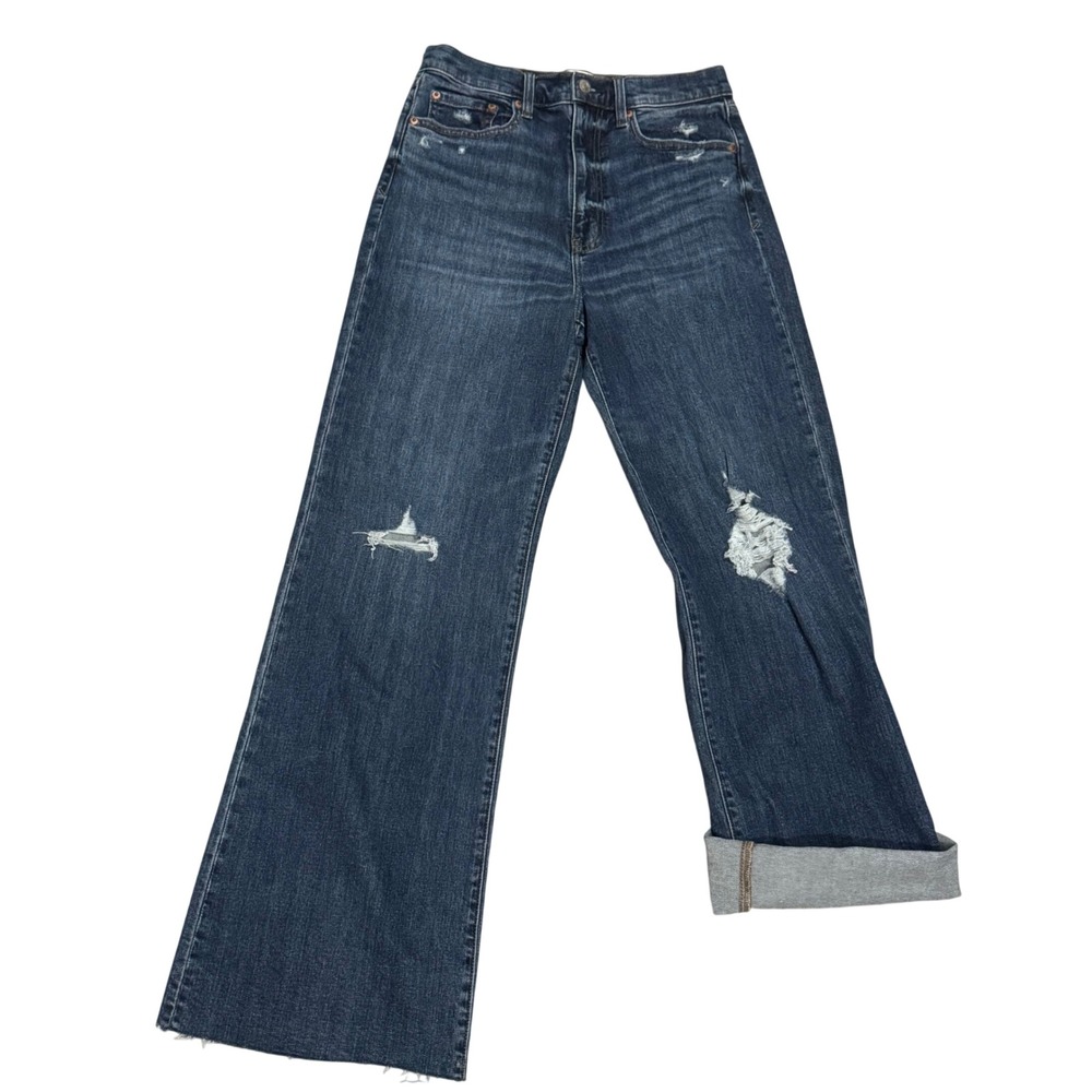 Daze Denim Just Right Wide Leg Jeans Women 28 Blue Dark Wash Distressed Raw Hem